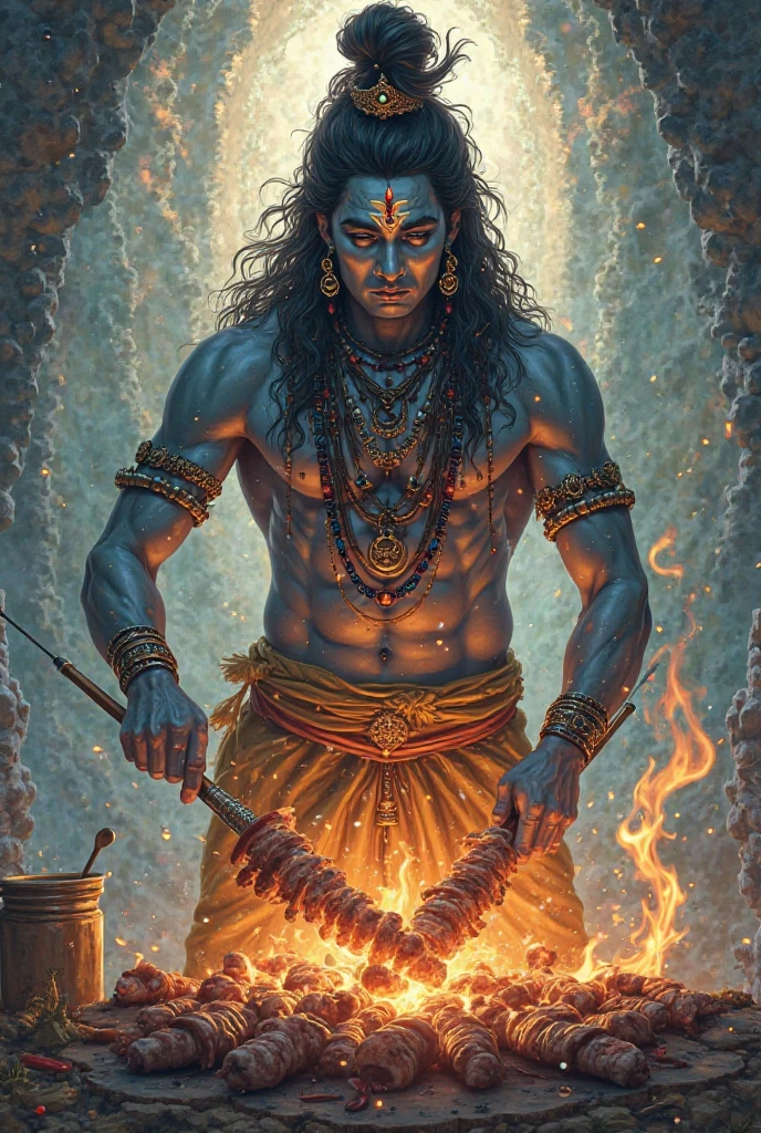  यमराज का फंदा शिवलिंग के चारों ओर लिपटता हुआ, जबकि मार्कण्डेय शिवलिंग से चिपके हुए हैं।