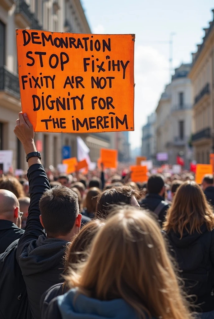 Manifestation avec des panneau ou il est écrit " Rend l'argent"