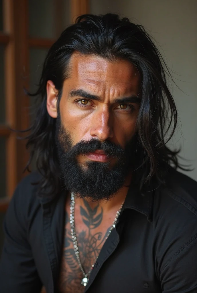 (photorealism:1.2)
Pay extremely close attention to every single detail and follow the prompts carefully and accordingly.
Samoan male with long black hair and a full beard. He has dark brown eyes and tribal tattoos covering both his arms and only the right side of his chest.