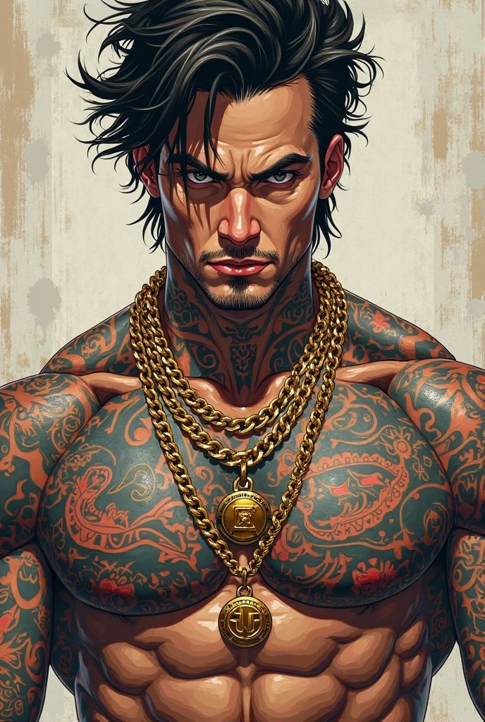 (Best Quality，4k，8k，high resolution:1.2)，Ultra - detailed，realist，photorealistic:1.37,hombre rudo shaven con tattoos all over the body, dressed as a monk in an Amazon temple - **Appearance**: Love, shaven, tattoos all over the body. - **outfit**: Monk Robe. - **tattoos**: intricate, tribal, Symbols of Mystical Tribes and Animals. - **look**: Intense, determined, you knew. - **Environment**: Temple in the Amazon jungle, connection to nature.challenging look with rude gesture