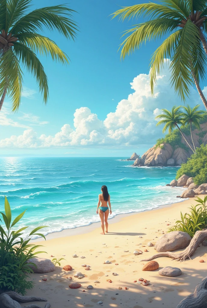 create an image of someone looking at a beach on a sunny day