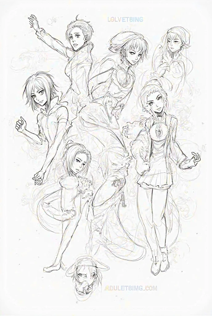 Sketch book, sketches, poses, high quality,pencil drawing,Best Quality, Super Detail, dress education, angels, a variety of poses