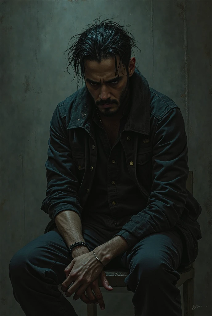A solitary figure stood at the edge of the decrepit hallway, barely illuminated by the flickering light of a dying bulb. His face was obscured by a tangled mess of hair, and his eyes, wide and unblinking, gleamed with an unnatural intensity. His clothes hung in tatters, and his skin was pale and gaunt, stretched tightly over his bones. As he slowly turned his head, a chilling smile crept across his lips, revealing teeth that seemed too sharp, too long. The air grew heavy with an oppressive silence, broken only by the faint, raspy sound of his breathing. He raised a skeletal hand, pointing directly at you, as an inexplicable dread washed over you, paralyzing you in place.
