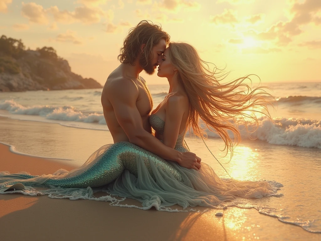 A man hugging a mermaid from behind。Maybe two people in love。It's a back hug!Hug the mermaid from behind!!Please leave it on the ground later.!!