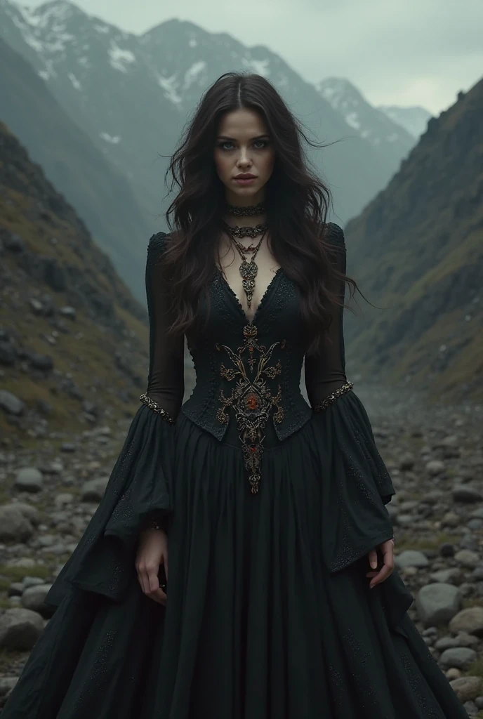 (best qualityer,32 mil,High definition,4x ,ultra sharp, high resolution, proffesional) ,cinematographic, horor, Fisheye photography:1.6,1 beautiful gothic girl, witch, demonic, medieval clothes, black, circles, fractals,(black outline art), colors, land, Cyan, yellow, Unripe. magenta, violet, Cyan, High definition