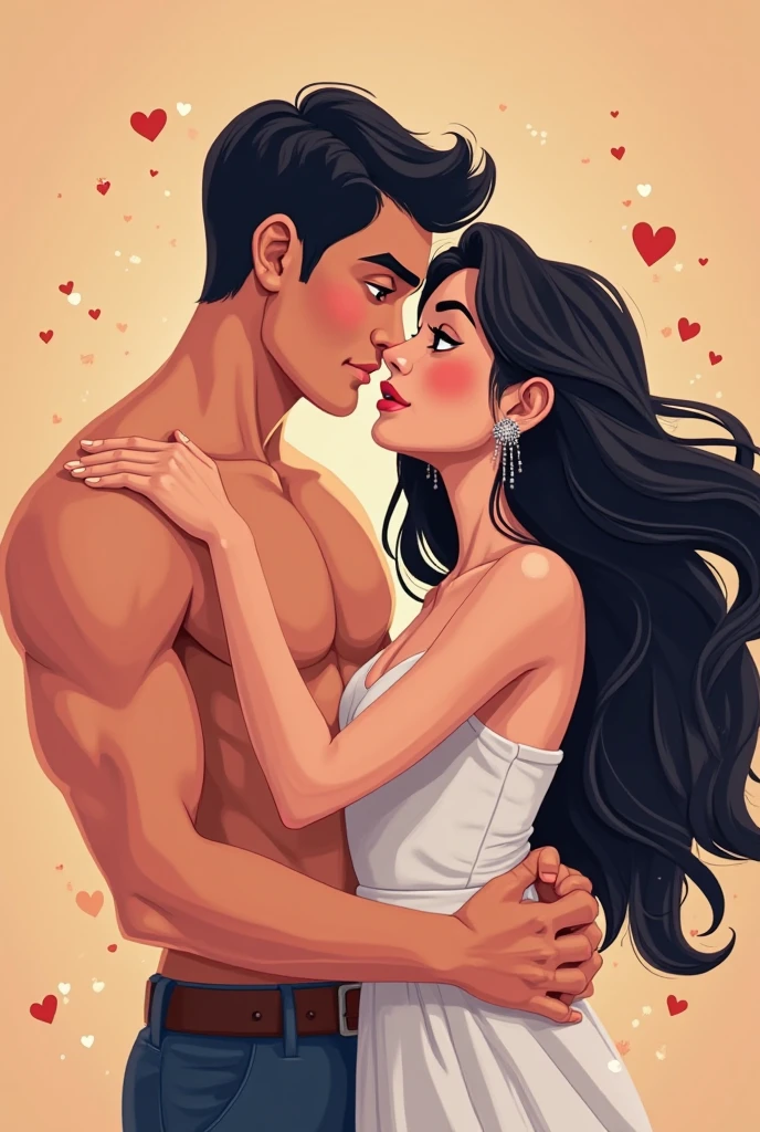 Man sitting on woman and they kissing comic style