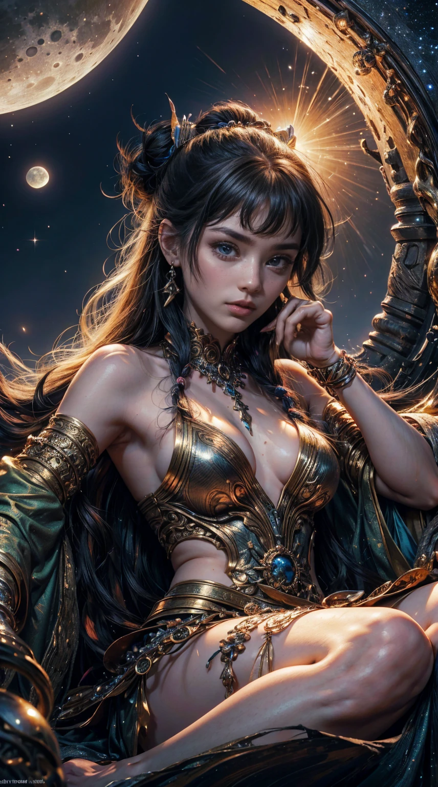 64k portrait of beautiful cyborg with GINGER hair, intricate, elegant, highly detailed, majestic, digital photography, surreal painting gold butterfly filigree, broken glass, (masterpiece, side lighting, finely detailed beautiful eyes: 1.2), HDR, (detailed background window to a new dimension, plants and flowers:0.7) infinity, infinite symbol, night sky with full moon, (masterpiece), best quality, expressive eyes, perfect face, highly detailed face and body, cinematic lighting, photorealistsic, 1girl, 18yo, ((dark brown straight shoulder length hair)), dark brown eyes, big eyes, very thin body, ((((flat chest)))), skinny, laying on her back on piles, (legs spread open), pink pussy lips, bald pussy, well lit, beautiful and aesthetic:1.2), (1girl), extreme detailed,(fractal art:1.3),colorful,highest detailed,beautiful goddess emerging from the ocean, caucasian girl with shiny silver hair, full female body, golden eyes, wild waves, big waves, oriental mandala tattoos, transparent dresses, skin wet with water, stormy sky, sunset sky red stormy clouds, ancient temple floating in the sea, floating old clock, lamp, lantern, beautiful girl with a slight smile, transparent blouse, black vikini, fractal, Sakimichan-style art, slight smile, legs open, pubic hair view, 1 sexy girl, exposed breasts, open transparent T-shirt, Mandala and flower tattoos, Best Quality ,black hair fused with platinum and gold, naked girl, visible beautiful pubic area, pink pesons, small breasts in sight, tattoos on the naked body, old floating clock, lamp, lantern , skin wet with water, open legs,multicolored sea waves, sea goddess rising from water and waves, beautiful girl closeup view, Belinda, blonde brown hair, dappled sunlight, luminescent glow orange cyan liquid lamp, liquid splash art, sky with storm and a psychedelic nebula silhouette, tribal, wide angle shot, red, green, brown, luminescent glow colors liquid, digital painting, by Koos Roos art, sharp focus, studio shot, intricate detai