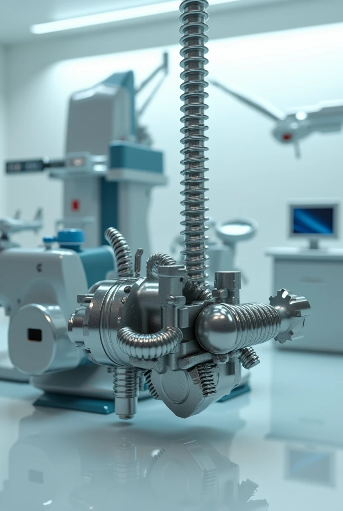 There is a robot sitting on a table with a knife, Part of the robot body, with robotic arms, robotic left arm, extended robotic arms, the robot wearing the bone crown, surgical equipment, machine arm, cyber augmentation implant, surgical gear, bionic implants, on an operating table, Surgery, brain surgery, robotic limb, Robotic arm, cyber implants