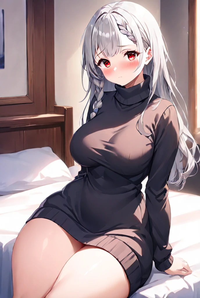 (8k, RAW photo, best quality, masterpiece:1.2), (extremely detailed 8k wallpaper),illustration、professional lighting,sharp focus, depth of field、 nsfw、clear eyes、perfect anatomia、 student、 skinny body, thighs medium tit、high ponytail、 BREAK //Fashion Chunky Knit Sweater Dress A knee-length sweater dress in warm, earthy tones like rust or mustard, Chunky knit texture for a cozy feel, Pair with knee-high boots for a chic look, BREAK at lovehotel , on the bed, break (open clothes, bare breast:1.5), (cum in pussy:1.4) ,vaginal, sex ,( gangbang:1.6), , on back, (lying on the ground:1.5), Condom, looking at viewer, pussy, arms up, uncensored, (pov:1.5), spread legs, bangs, solo focus