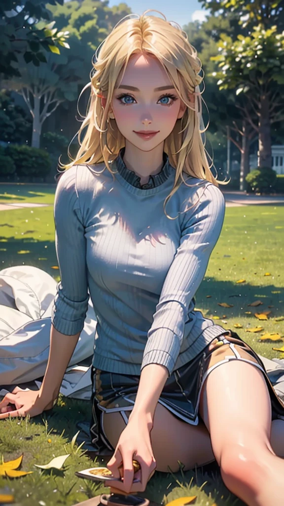 glow，masterpiece, best quality, oil painting portrait style, blonde，Plaid skirt，pleated skirt，Big ，white stockings，without wearing shoes, pinup