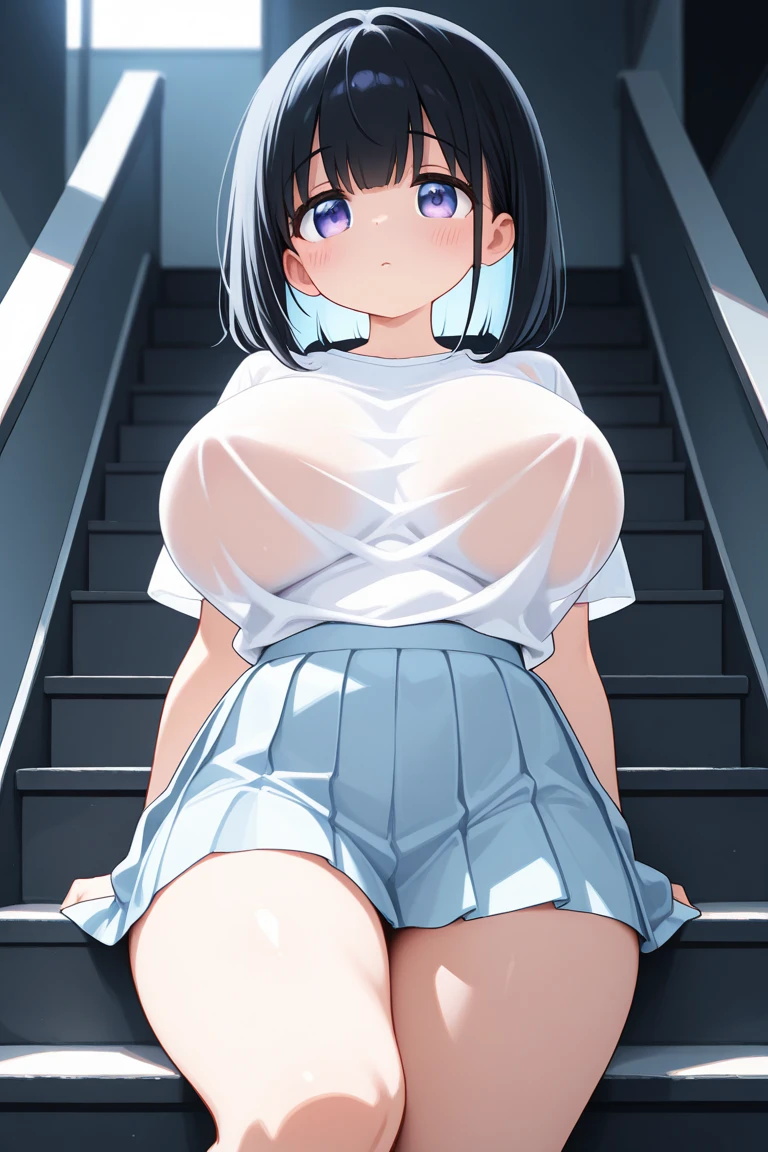 (1girl, solo:1.5), kuonji_alice, black hair, short hair, black eyes, ,15years old,, ,nsfw , large breasts, nipple, Walking, , crying,, ,ShoppingMall ,solo, frozen, , , Naked, Blind ,Temptation, Blank look, empty eyes, , Peeing, lactation, projectile lactation (Sweating profusely, Love juice, Wet Woman, female ejaculation) 悲しみ
