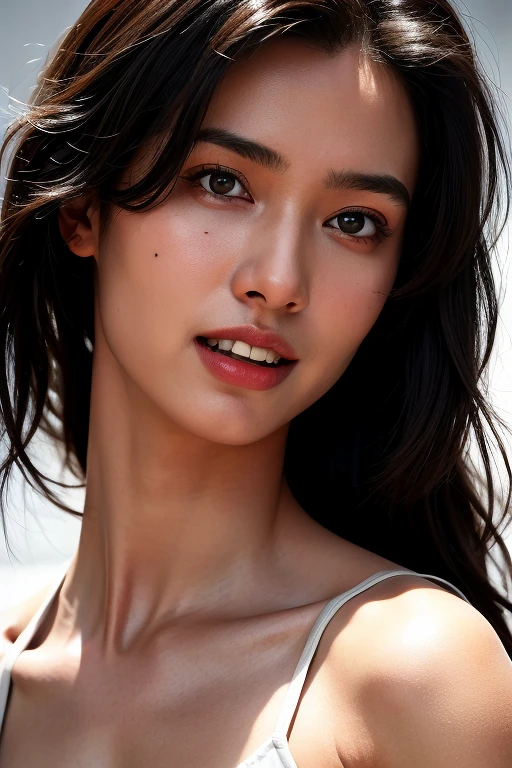 8K, masterpiece, RAW Photos, Highest quality, Realistic, Very detailed, Depth of written boundary, Cinematic Light, Anatomically correct body, 
An elegant and beautiful mature woman, 
Long black hair, Very beautiful face, Exquisitely detailed face, Glamorous Body, 
Transparent white skin, Very detailed肌, Ample breasts, Shapely ass, Firm thighs, 
High-leg one-piece swimsuit, Detailed cloth texture, Simple Earrings,  
Night sky background, Dark sandy beach at night, Pitch black sea surface, 