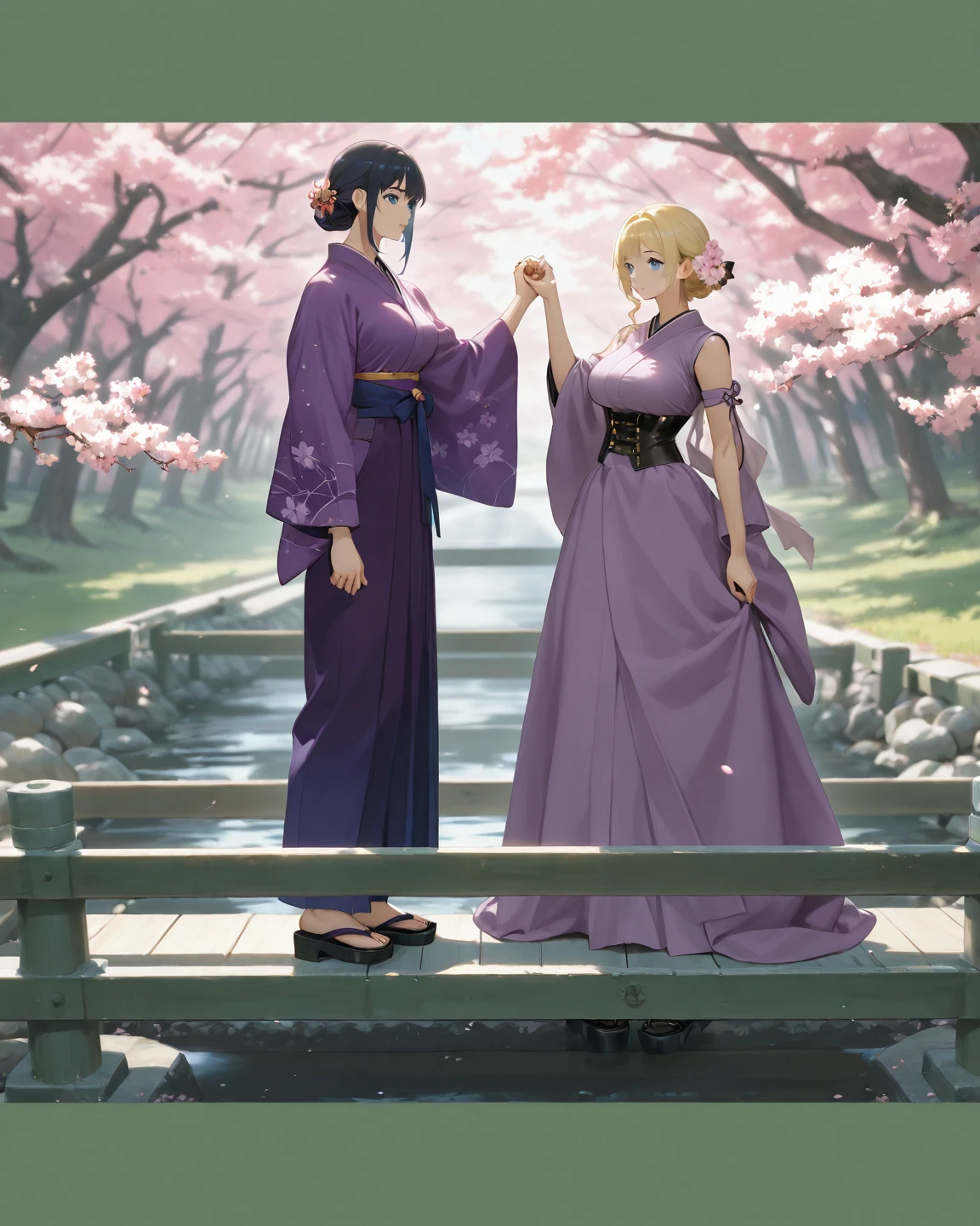 (((Masterpiece))), Best quality, Ultra-detailed, ((Blue hair:1)),Ancient style, perfectly proportions,(1girll),period costume,dress, Beautiful legs, Standing in the peach blossom forest, with petals falling, It is surrounded by peach blossom trees and flowing streams.
