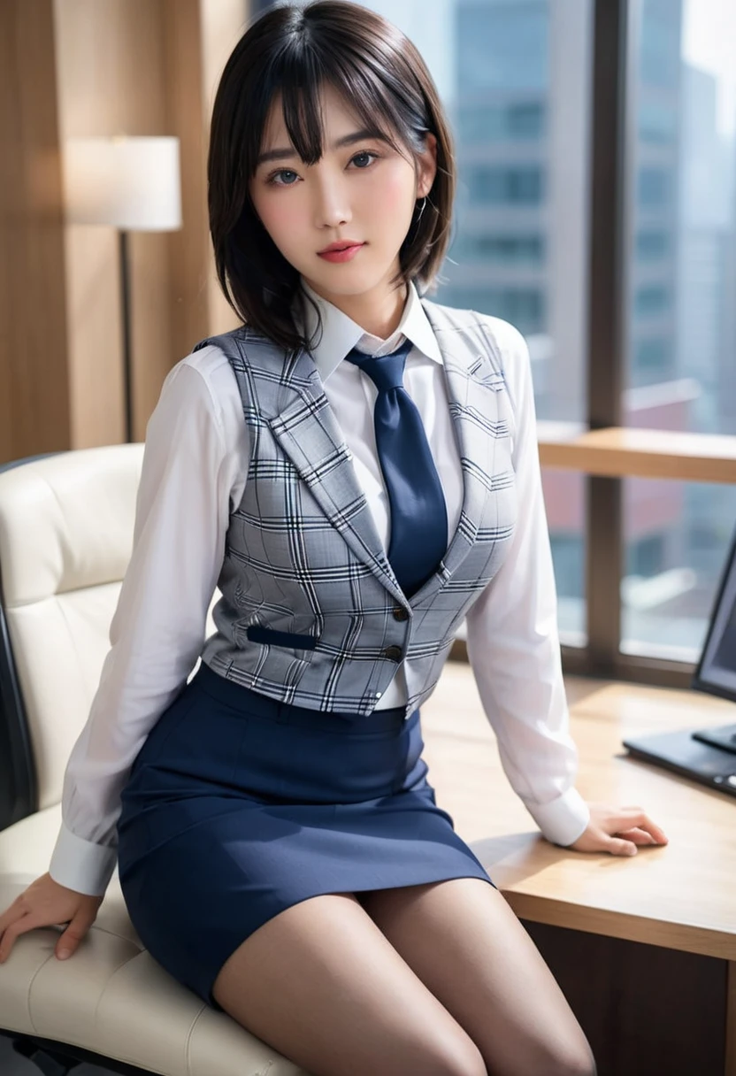 office girl,super realistic pantyhose:1.3, ulzzang-6500-v1.1, sharp focus、(Raw photo:1.2), (Photoreal), beautiful detailed girl, (genuine: 1.4), (muste piece), Puzzled, shame, shyness、