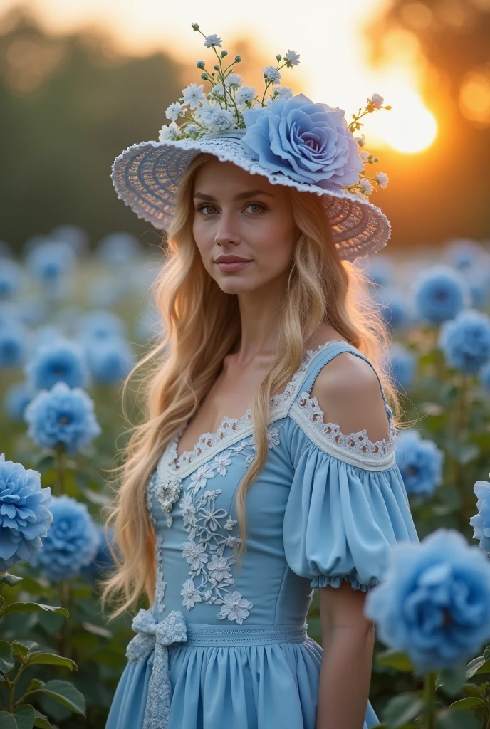 (((award winning photograph))), masterpiece, 75mm f1.2, perfectly composed
(gorgeous), 18 years old, blond braided hair, detailed glossy [blue] eyes, ((small breasts)),hyperdetailed skin, pores, perfect hands,  17th Century (Russian Princess) standing in tall field of wheat, (straw hat), stars in background night sky, intricate details, (lace), subsurface scattering, volumetric light, good highlights, good shading, award winning, masterwork, good anatomy, good proportions, good composition, wind, (empty hands:1.2), dress slipping off shoulder, (beautiful skin texture),
