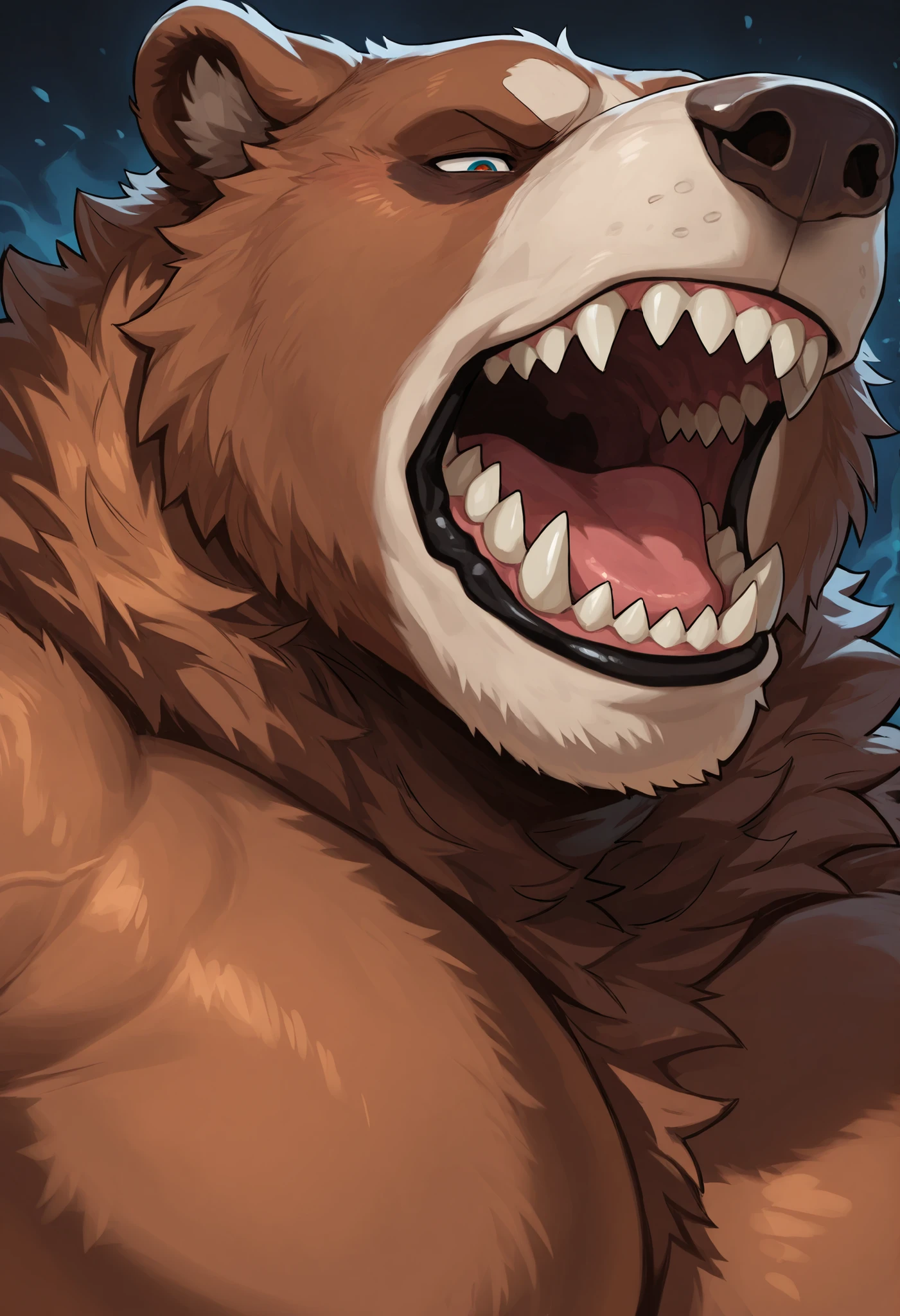 Browsing Caution。Super muscular boar beastman。Blindfold。A desperate and painful look。Mouth wide open。Licking a huge black and red erect penis。Face covered in semen。Being ejaculated into the face。