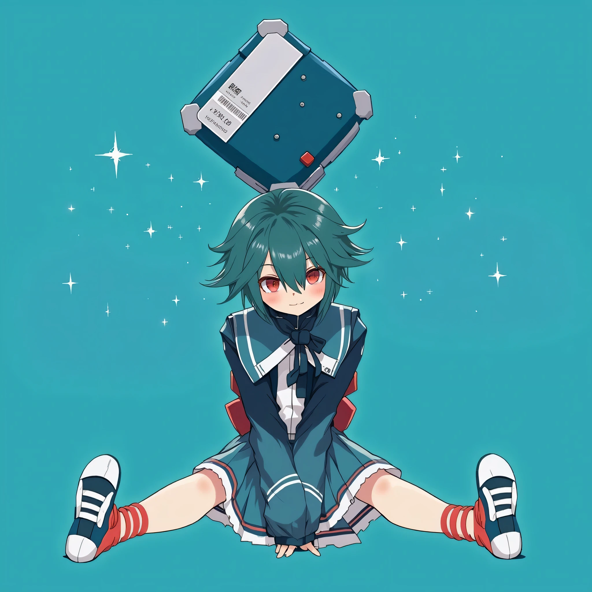 (EyesHD:1.2), masterpiece, best quality, ultra-detailed, very aesthetic, sharp focus, depth of field, vibrant colors, ray tracing, best lighting, detailed illustration, detailed background, cinematic, beautiful face,beautiful eyes,
1girl,cool,artistic, spread legs,lazy girl,sparkle,
sitting on the floor,blue background,
school uniform,