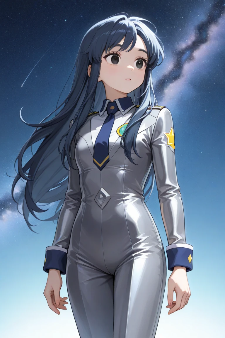 ((((A young woman))), the anime, Green eyes, (black hair), Nice face, ssmile, the perfect body, Wavy Hair, hairlong, (((morena))), big breastes, ((tmasterpiece, beste-Qualit)), illustartion, ультра детализированная 8k, Photorealistic, sharp-focus, higly detailed, Professional lighting, colorful details, Rainbow colors, Glowing, intricate detials, Vivid details, (white skirt), (blue jacket), (The head is bandaged with a bandage), blood on the face, Bruises on his hands, hands in bandages, After the fall, outer space, Planet, the stars, a space ship , (head band), (drops of blood on the face), Blue beret on the floor