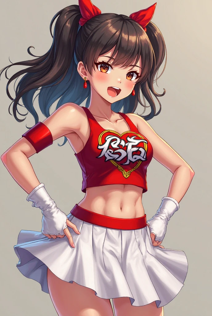 best quality, masterpiece,<lora:Bloodlessv3:0.7> bloodless, cheerleader, red and black clothes, pom pom \(cheerleading\), cheerleader skirt, cowboy shot, white background,