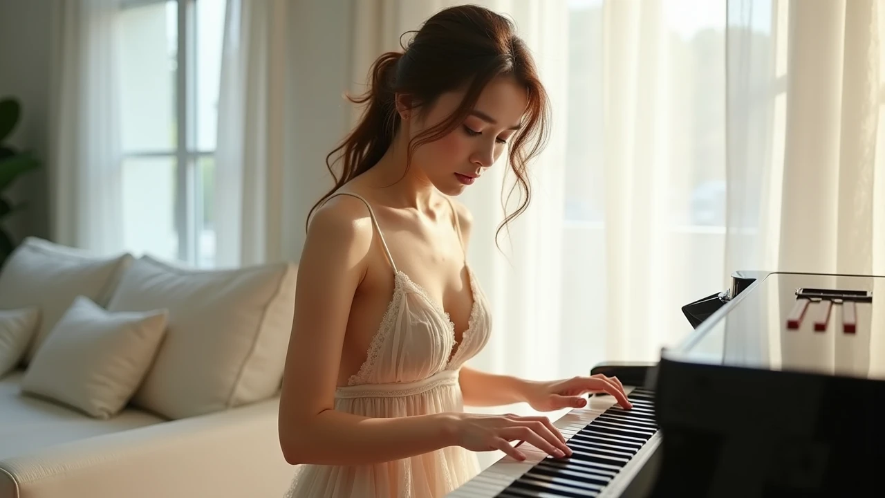 ((A beautiful girl playing the piano completely naked:1.2, Practicing the piano)), super detailed piano, Mysterious, clear々A nice morning, Living room of the mansion, Foliage plant, Window, (15 years old, Baby Face:1.5), Small beautiful breasts, Small beautiful butt, ((Detailed eyes and face, Professional photography techniques, Cinema Lighting)), ((Detailed hands, The pianist&#39;s beautiful hands)), (Highest quality, 8K, masterpiece:1.2, RAW Photos), Short Hair, (Perfect Anatomy:1.3)