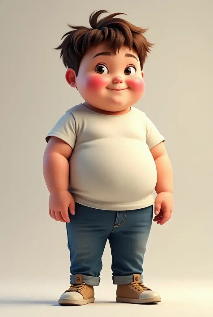 A chubby 13-year-old boy standing 