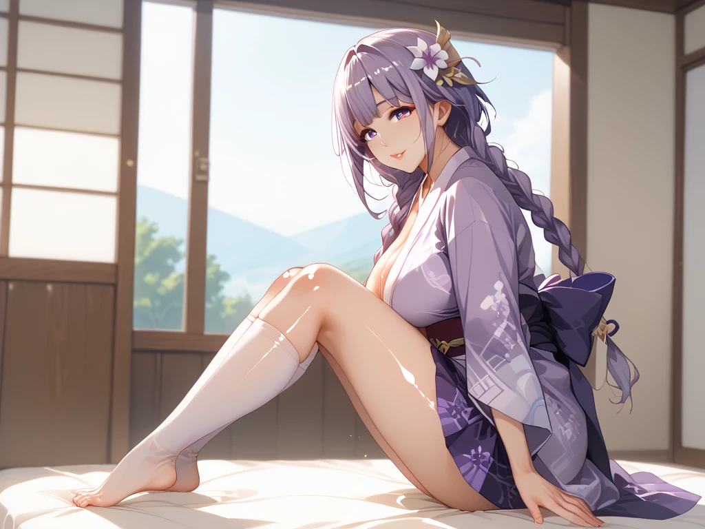 Sticky Toes,Foot massage,Bend over the table,Spread your legs,Brown and grey floral print Japanese kimono,Long purple-gray hair,Plump thighs,Open your legs,Large amount of water,The bottom middle is wet,Huge breasts,The test tube is inserted into the pink flesh hole