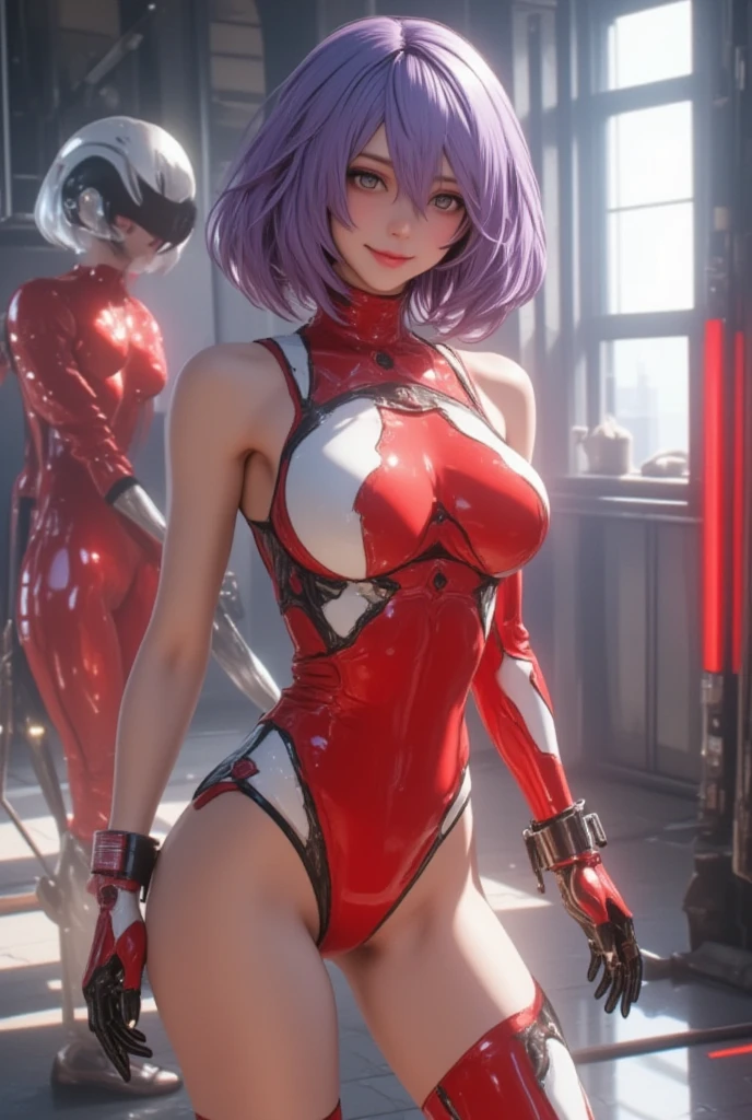 masterpiece, best quality, realistic, photo-realistic:, RAW photo, extremely detailed CG unity 8k wallpaper, an extremely delicate and beautiful, finely detail, official art, absurdres, ultra-detailed, extremely detailed, beautiful detailed girl, extremely detailed eyes and face, beautiful detailed eyes, sunlight,abs,
[(latex bodysuit:1.3), (elbow gloves:1.3), (gray pantyhose:1.3), (thigh boots:1.3)] ,
 <lora:OboroV2:0.9>
