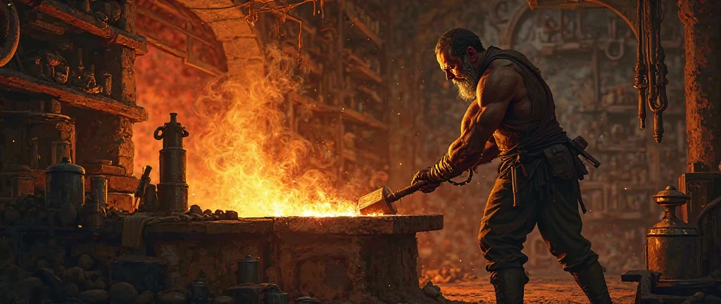Crazy blacksmith working