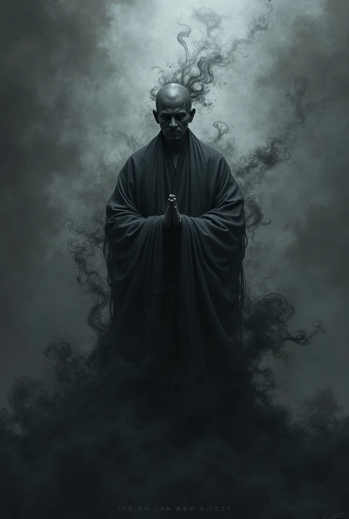 man Monk in robe prays in lotus pose, by Fang Congyi, fantasy art, (dark atmosphere:1.5), cinematic, intricate, dof
