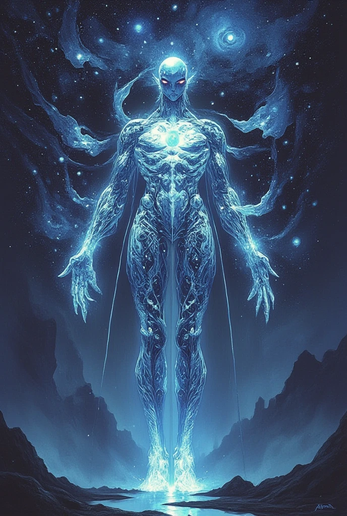 transparent human body shape, made out of stars, cosmic horror, outer space picture, lovecraftian picture, ,masterpiece