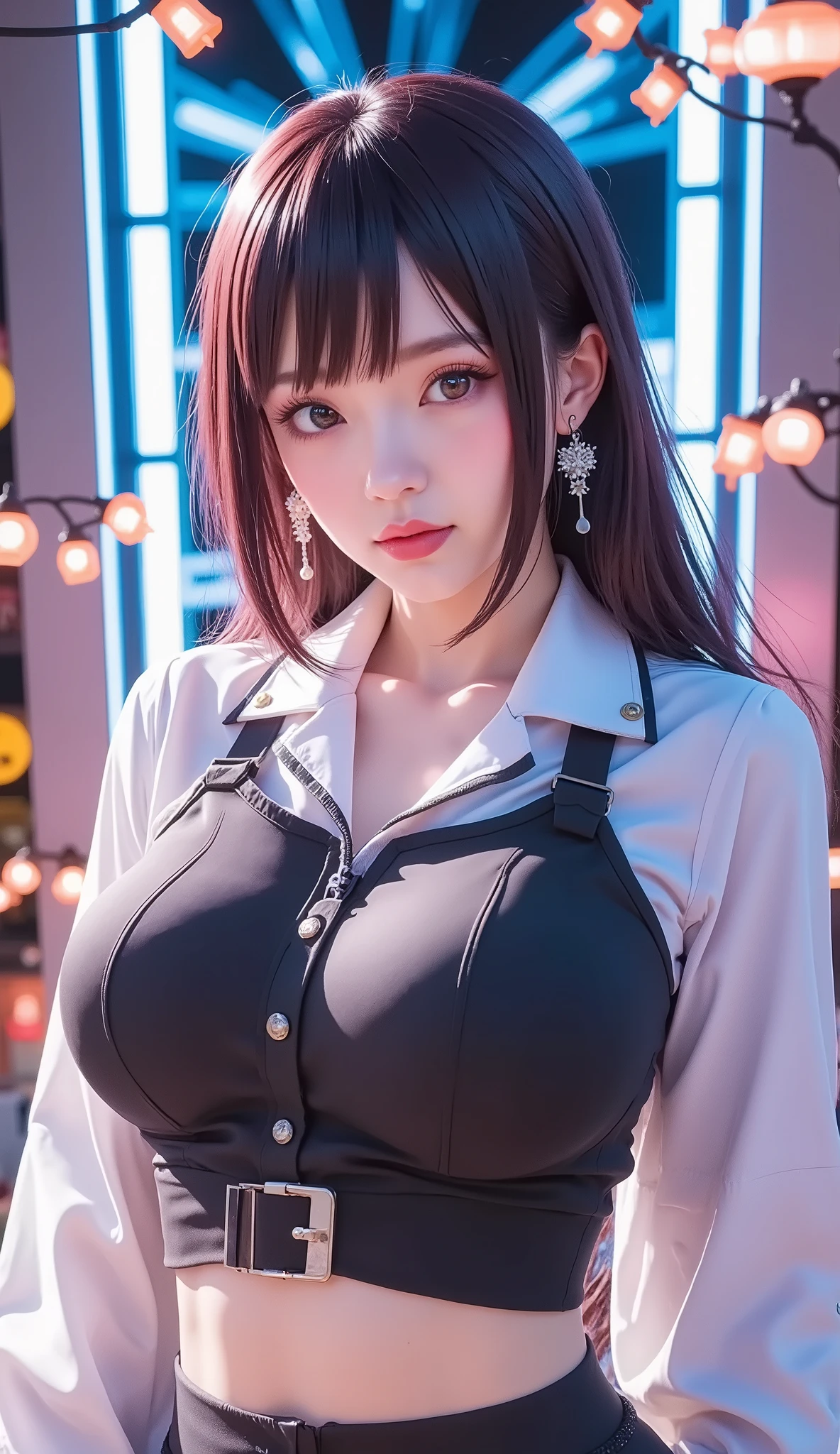 Best Quality,masterpiece, Ultra High Definition ,Glass texture, light trail, translucent design, SF items, futuristic feel, Cyberpunk schoolgirl, wearing a cyberpunk semi-transparent uniform, big breasts, deep cleavage, bewitching,