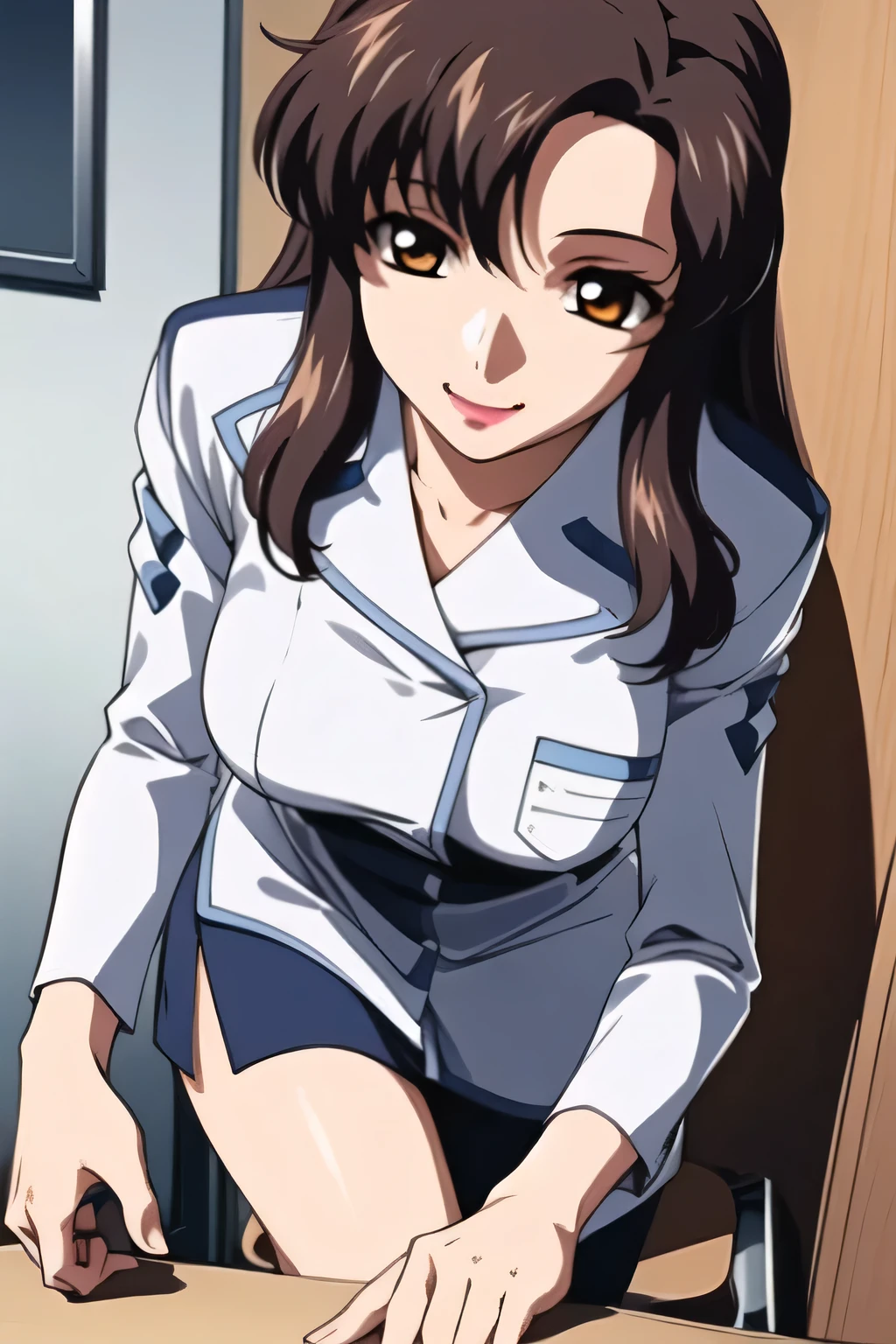 smile,Please draw the facial expression more delicately, white boots , (((office lady uniform))),( Big black wavy hair {X} Please draw an even more delicate expression),(white blouse),(black micro mini skirt)(blue panties),I'll do it myself、 amazing,I need it for work、frown, draw 5 fingers accurately 、it's very important at work,, Inside the company , I'm close to 40 years old、A woman with mature sex appeal, , Big Breasts, thin waist , , ,I'll do it myself,