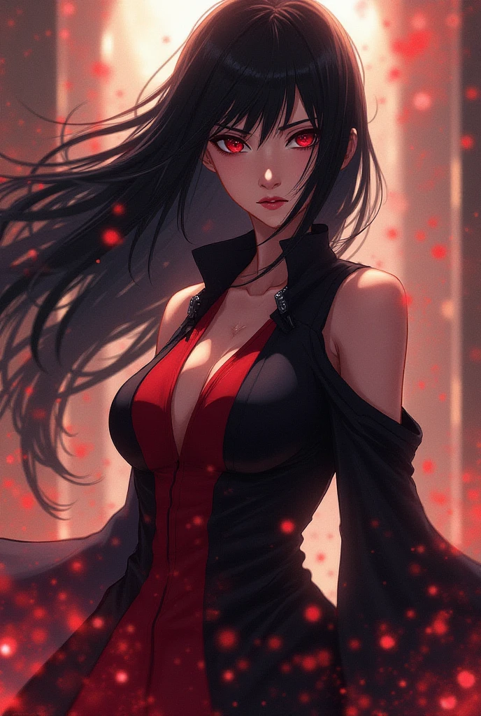 ((Best Quality,8k,4k)), ((masutepiece)), (Detailed), Perfect face、Perfect style、demon girls、17age、Cool Face、Black dress、Black long hair、Red eyes、stand in the demon world、grand background、devil princess、