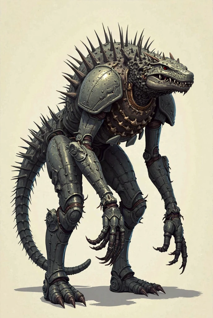 masterpiece,best quality,perfect anatomy,detailed eyes,furry,male,[dragonborn:robot:0.5],(slit pupils:1.2),nude,scales,wrappings,side view,looking at viewer,<lora:Mech4nim4lAI:0.8>,Mech4nim4lAI,full body,
