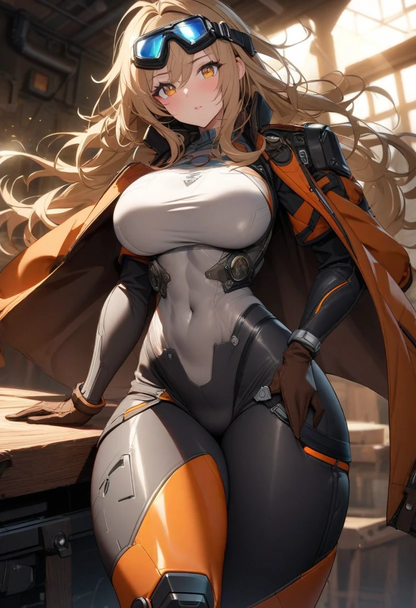 (murderous), ((mecha mecha)), (tight leather clothing), (plump body), (blonde hair), (golden pupils), (firm and brave eyes), (angry expression),