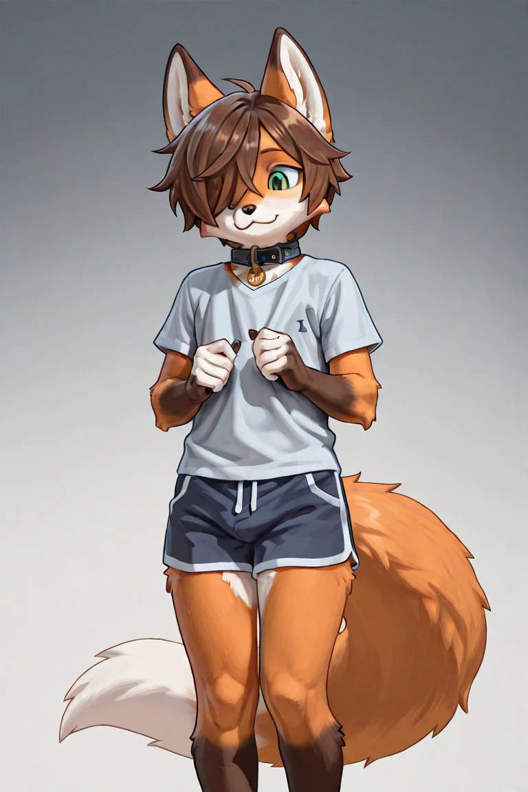 masterpiece, best quality, Perfect anatomical structure, Solitary, deer , Delicate face, Rude face, Detailed body, whole body, 5 fingers, Detailed hands, Green Eyes, Delicate eyes, Raise your eyebrows, short hair, Brown fur, 2 arms,Upturned butt , 男士underwear, underwear, Patch Riggs,((Boy,shota)),boy,Pino Deheny, Carney announced, milkytiger1145,