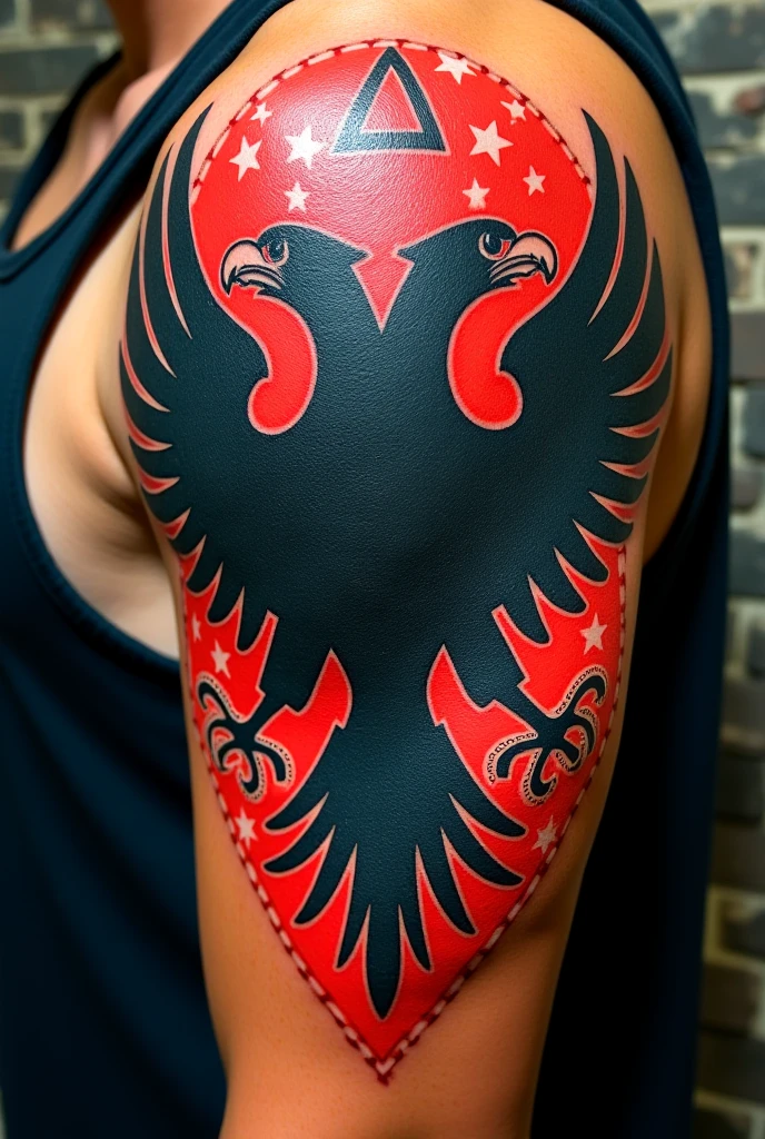 Create a chest tattoo with the Serbian eagle on one chest and the German eagle on the other chest  

