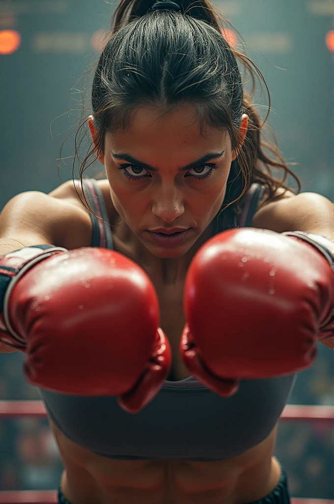 a beautifull Japanese female kick boxer vomiting in the ring, athletic body, sweaty
