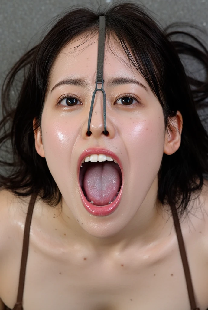 Woman on knees, oval face, crying, sad, distressed, sexy body, brown long hair, (looking at viewer), makeup, fit, erotic body, Cleavage, Cosplay, Tongue out, (best quality,4k,8k,highres,masterpiece:1.2), ultra-detailed, (realistic,photorealistic,photo-realistic:1.37), HDR, UHD, studio lighting, ultra-fine painting, sharp focus, physically-based rendering, extreme detail description, professional, Pastel colors, bokeh, portraits, landscape, horror, anime, sci-fi, photography, concept artists, warm, soft lighting,Grasping hand