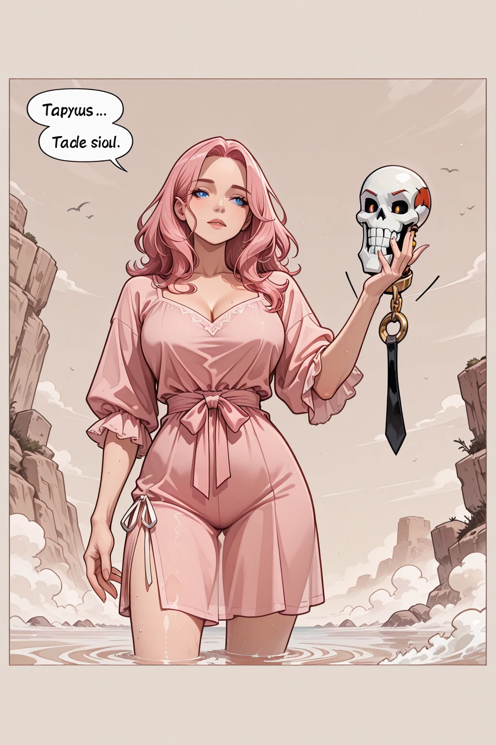 1 beautiful girl in lace top and leggings is sitting astride a pile of skeletons in the center of the picture.solo, She is holding a trembling sausage with juice squeezed out in her hand and smiling. There are multiple comic storyboards in the background,cbt, sausage bondage,sausage insertion,Sexy, trampling sausage with high heels heel,(masterpiece, best quality:1.2),ezh,red,blood,white,plants,evil flowers