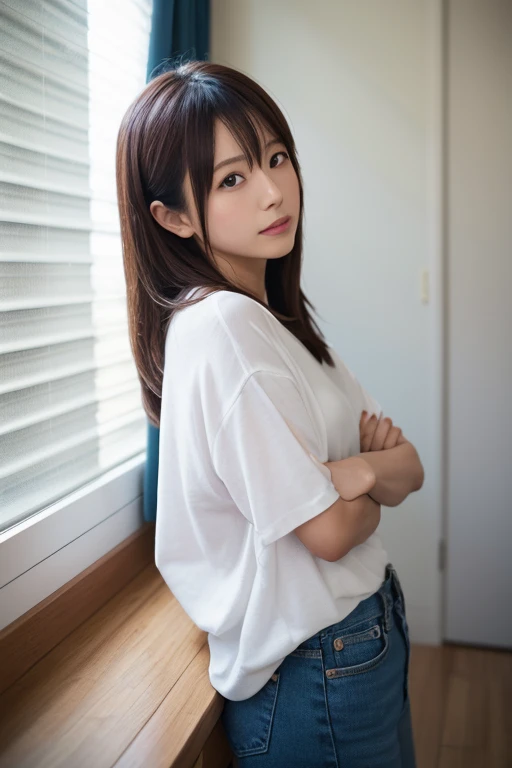 Tied up woman、(((Fold your hands behind your back、Cross your wrists)))、(Bind your wrists with a thin rope)、Beauty、Well-formed face、Shiny long black hair、Even out the eyes、Lake Mashu Observation Deck、Please show me your whole body、White short sleeve shirt、Navy Semi-Long Skirt、Panty lines、Wear pumps、Are standing、Back view、Age 25、Medium build、Like a real photo、Highest quality, Light brown hair, Straight hair, Shiny Hair, Part your lips, Anxious face, Surrealism, Hyperrealism, Verism, Cinema Lighting, tachi-e, First Person View, Nikon, 超High resolution, Anatomically correct hand, Highest quality, High resolution, 8K,