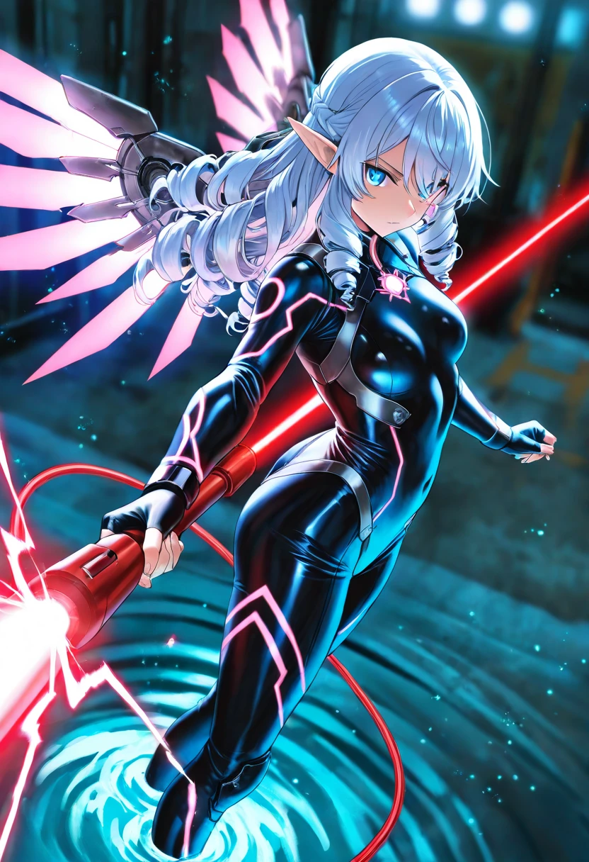 ultra-detailed, Explicit, Beautiful body, Beautiful Nose, Beautiful character design, perfect eyes, perfect face, ultra highres, 4K, beautiful legs, perfect legs, Nice hands, Perfect hand, Masterpiece, Best Quality, Highly detailed, illustration, absurdres, perfect anatomy, expressionless, blank eyes, emotionless,corruption, mind control, female combatant, full body, hypnotized, unhappy trance, full body suit, ribbed bodysuit, both arms at side, obey, perfect female body, looking at viewer, hypnosis, hypnoLora, empty eyes, Mind control device, poses, Slave, Fighting Stance,numbersuit, two-tone bodysuit:0.9, blue bodysuit:0.9, light blue bodysuit:0.9, (((pixel-perfect, detail-perfect))) 1girl, solo, hair ornament, small breast, Shy, SHORT HAIR, WHITE HAIR, RED EYES, HAIR BETWEEN EYES,