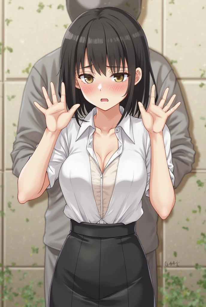 ((Solo weak boy:1.3)),(fullbody),(disappointed:1.3,NSFW,constricted pupils:1.4),flat,chest,embarrassed,tears:1.3,show teeth,tearsdrop,Highest quality, High resolution,very short cut mens messy hair,(lift up,one-piece black White border stripe dress),Detailed face,oily shine skin,just before rape,at town