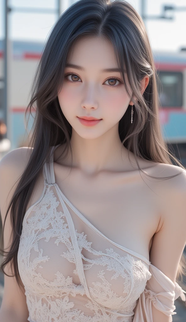 /imagine: Digital illustration of a young woman in her twenties with an inverted triangle shape。((She has slanted eyes with upturned corners.:1.5、Duck mouth:1.3、Gives a sharp and urban impression))。((Hair is shoulder length:1.6、Natural Straight))。Simple white background、Highlight her features。The style is photorealistic、The texture of the skin and the fine details of the hair are depicted with great detail.。The image is in portrait format、Composition suitable for SNS profile picture。