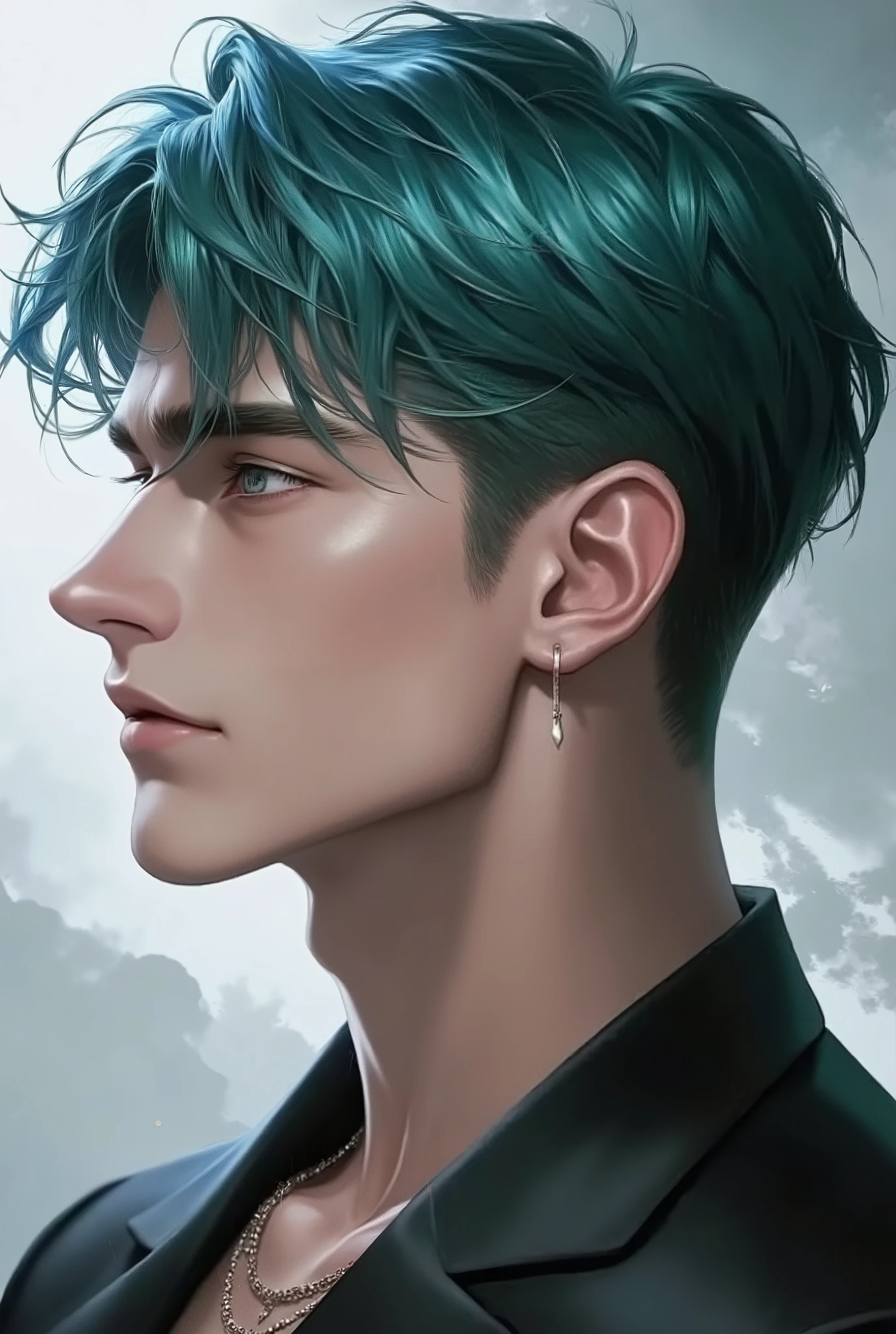 ((masutepiece)), ((Best Quality)), ((anime profile style)), ((Brown skin)), ((blue eyes)), ((Blue hair))、Handsome man , Green hair , ((Berry Berry Shorthair、No bangs)), , Blue eyes , ((muscular:1)),masculine、Tall