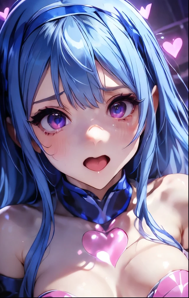 Female Combatant、Purple haired Japanese girl、Close-up of a girl in a blue leotard、Blue glossy leotard、Blue knee-high boots、Yellow Globe、Saiyan Girl, wonderful, Nano Girl, Female body type, Inspired by Hiromu Arakawa, Anime Manga Robot!! Anime Girls, Fubuki, Full Body Suit, by Hiromu Arakawa、wonderful, silk, Beautiful and attractive anime teen, Anime Girls of the future, tears,Drooling,Pee,Sweat,Tongue out,incontinence,Peeing,Mouth open and tongue out,Estrus,Eyes wide open,Estrus,Blushing,Nipples are erect,Face is hot,Lust、Mouth wide open and tongue sticking out、incontinence、Crying face、Drooling、Red lips、Red tongue、Red tongueを大きく突き出している