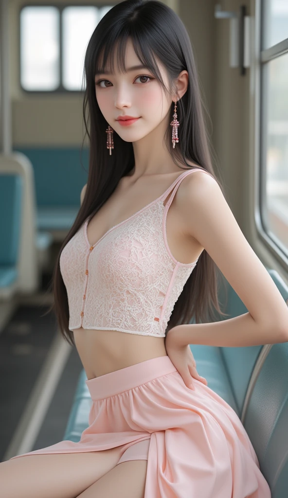 ((Realistic lighting, Best quality, 8K, Masterpiece: 1.3)), Clear focus: 1.2, 1 girl, Perfect Figure: 1.4, Slim Abs: 1.1, See through, tight clothing, ((brunette girl, brazilian girl, wavy hair)), (panties: 1.4), (Floral crop top: 1.4), (Outdoor, Night: 1.1), City streets, Super fine face, Fine eyes, Double eyelids,