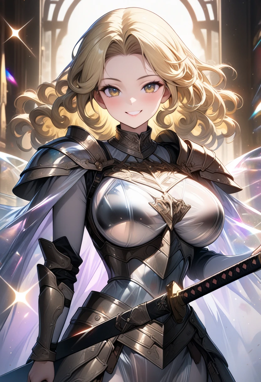 "(masterpiece:1.1), best quality, (NSFW:1.1),
1girl, (80s anime style:1.3), (eyelashes:1.5), (loli:1.2),
(intricate high detailed body:1.2),
silver hair,
(blunt bangs:1.1), (very short hair, pixie cut:1.1), (headband:1.2),
blue eyes, (red lip stick:1.3),
(large breasts:1.1),
(happy, smile:1.2), open mouth,
(lace body suit armor, cleavage cutout:1.2), (pantyhose:1.2),
(knight armor, armored boots:1.2), (suspenders:1.1), (ahoge:1.2), crystal necklace,
standing, crossed arms,
(upper body, cowboy shot, looking at viewer, from front:1.1),
(simple white background:1.2)"