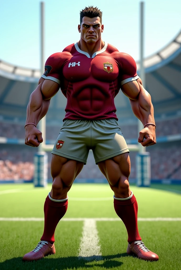 30 years old little mustach Desi mascular dark skin jaat with wetty white shirt with sweat, Full body, rugby player, sport tight pants, vpl, rugby esportive dirty uniform , captivating large eyes, large lips, volumeric light, wearing team rugby uniform, muscular chest, long legs, left neck look, neck tribal tattoo, Wide shoulders, nice detailed hands, field rugby bokeh background, colorful golden-hour vivid colors, sunny day, daylight, His perfect( big huge penis) is (coming out) of his pant,masterpieces