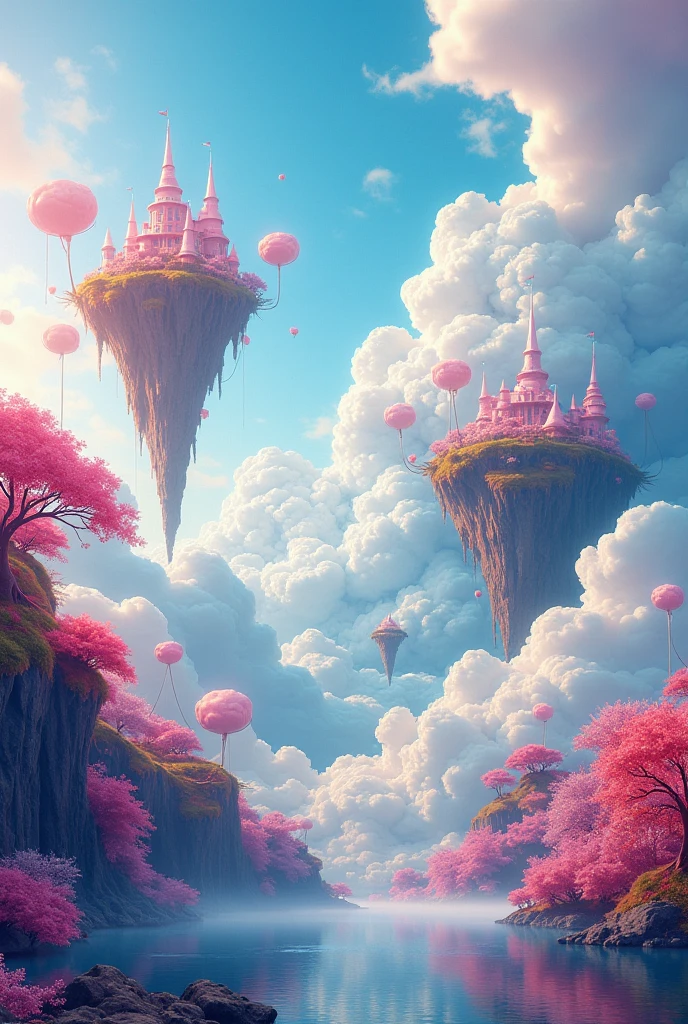a discodifland with swirling clouds and flowers, (sky rose fantasy castle), (red roses), (ridiculous), dreamy, disney, painted by Thomas Kincaid, artstation, sharp focus, inspiring 8k wallpaper,